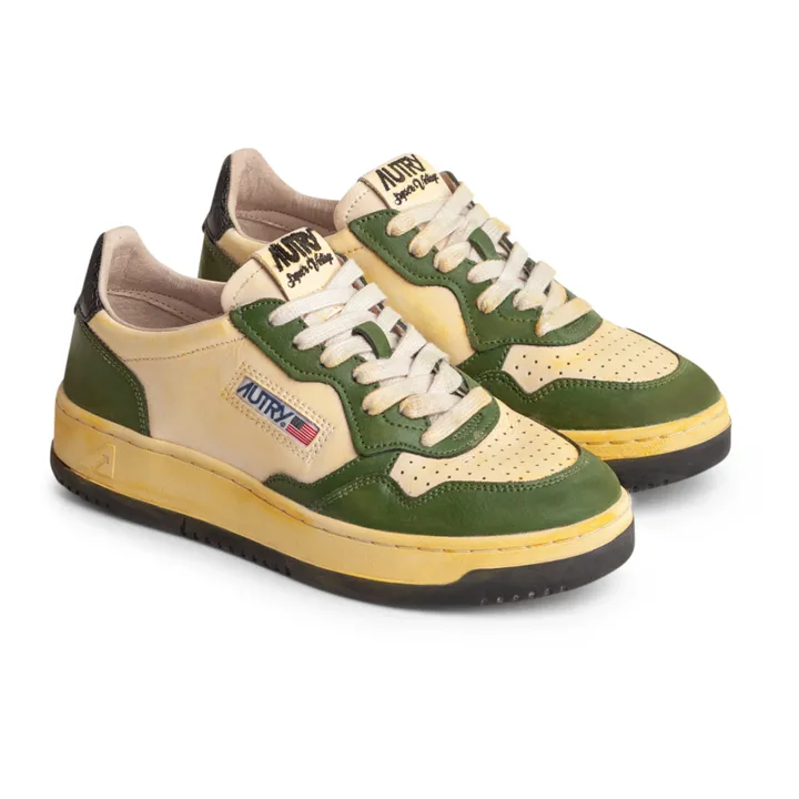 Autry Baskets Super Vintage Low Cuir Bicolore | Vert kaki