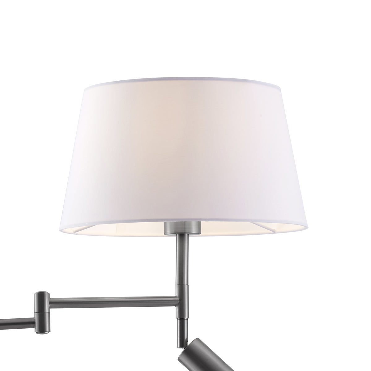 QAZQA - Retro vloerlamp | Staande lamp | Lamp | Lamp van staal | Zilver | Mat nikkel met witte kap en verstelbare leeslamp – Ladas | Woonkamer | Slaapkamer - Staal Längli