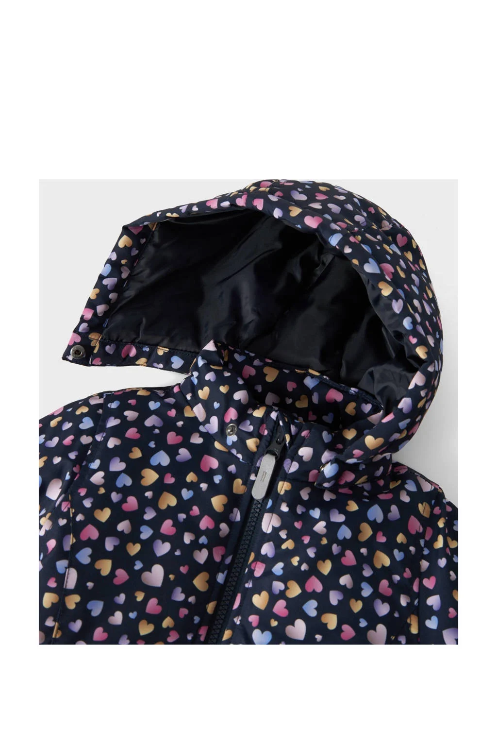 NAME IT winterjas NMFMAXI met all over print donkerblauw/roze/paars