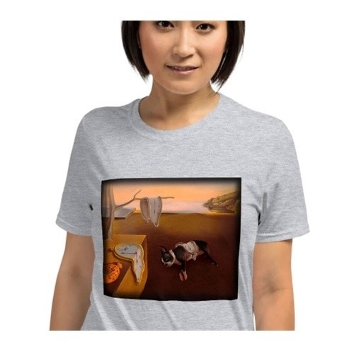 Camiseta feminina Mascochula, estampa moderna de Dali, personalizada com seu pet, cinza