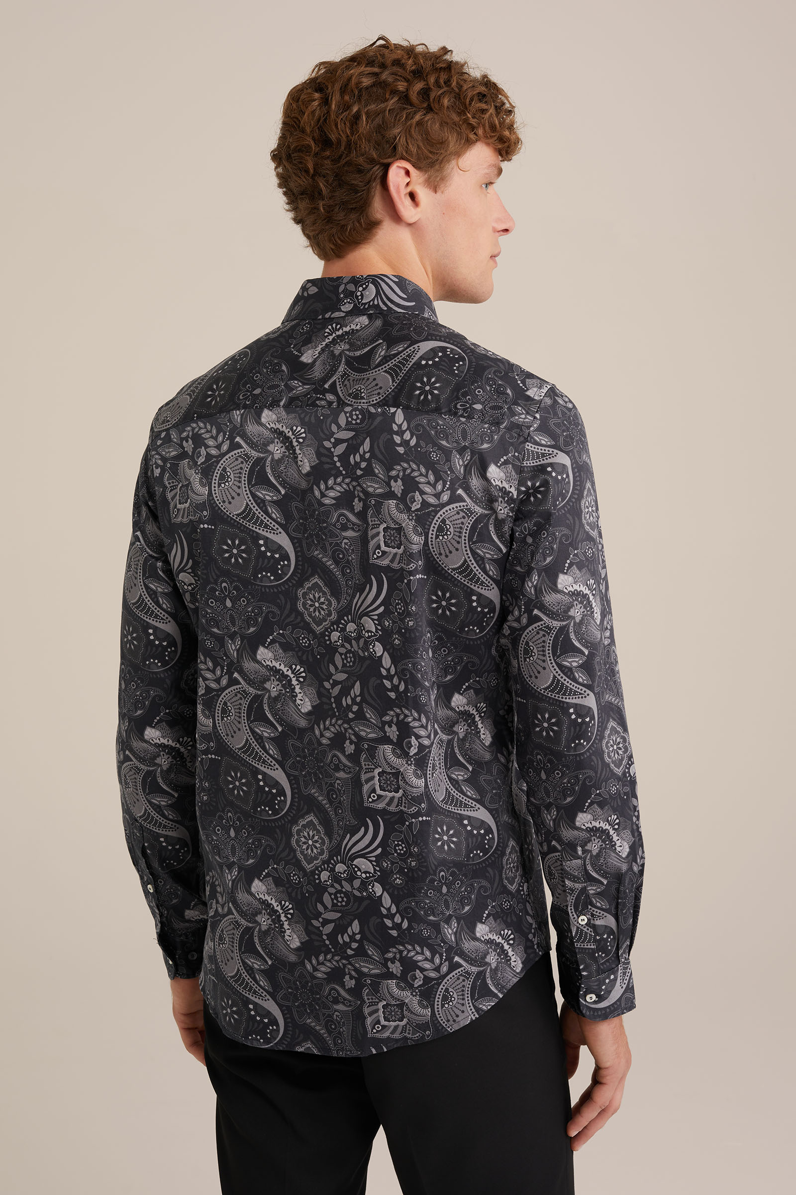 satijn look overhemd met print WE Fashion Donkergrijs