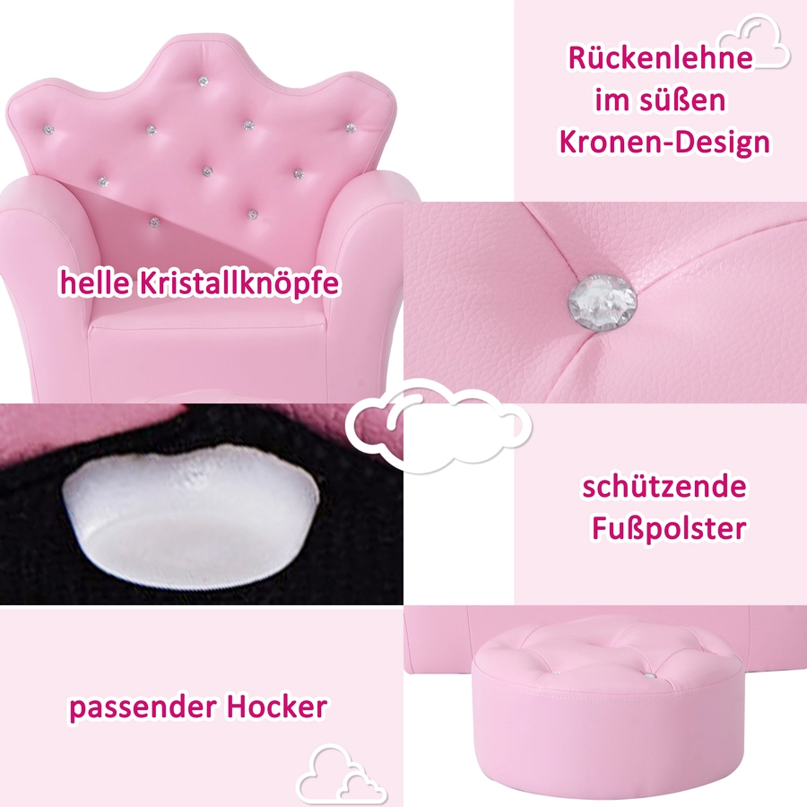 HOMCOM Kindersessel mit Kristallknöpfen rosa