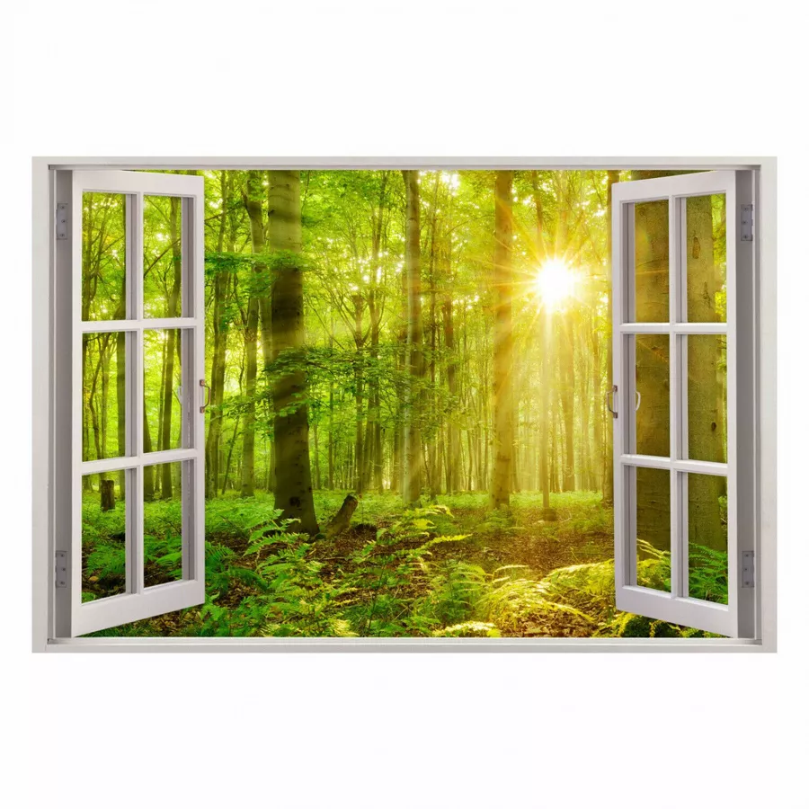 Nikima Wandtattoo 216 Fenster - grüner Wald 2 Sonnenstrahlen in 5 vers. Größen grün