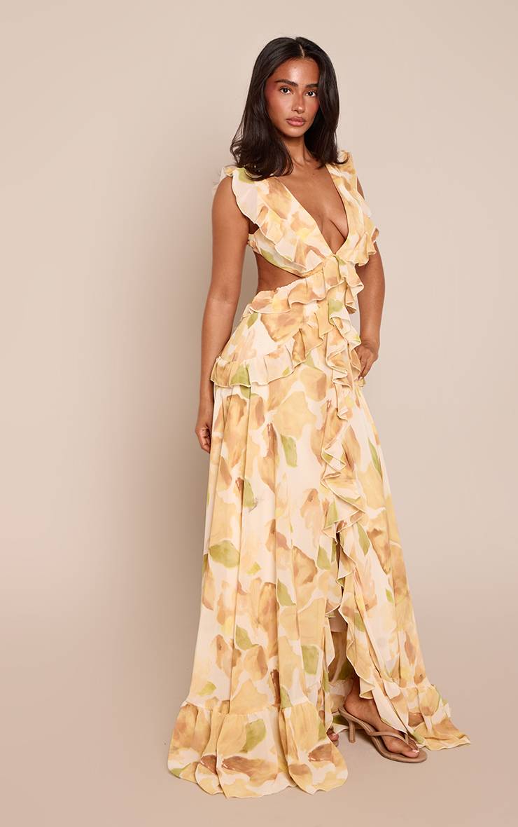 Jaune Robe Maxi À Volants Fleuris Petite