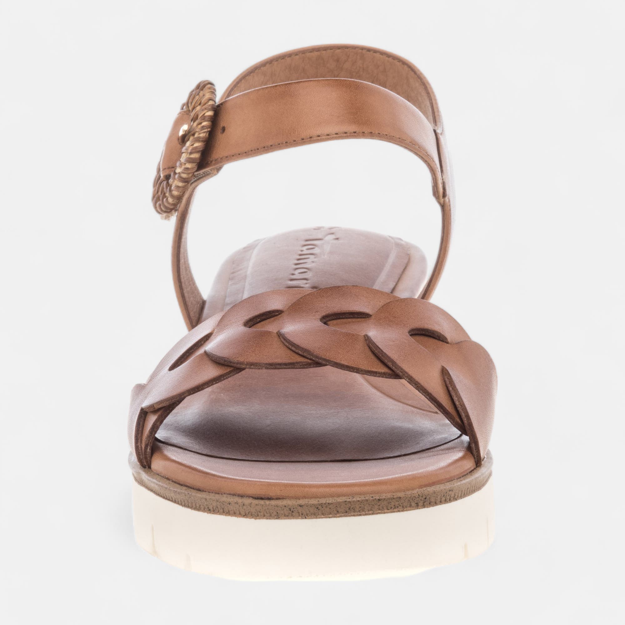 Sandales à talon compensé Femme en cuir cognac