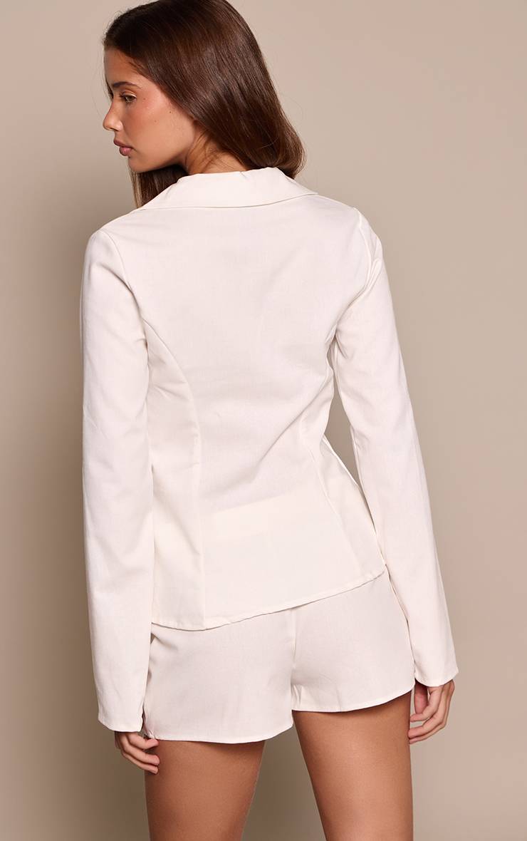 Blanc Short Tailleur Effet Lin