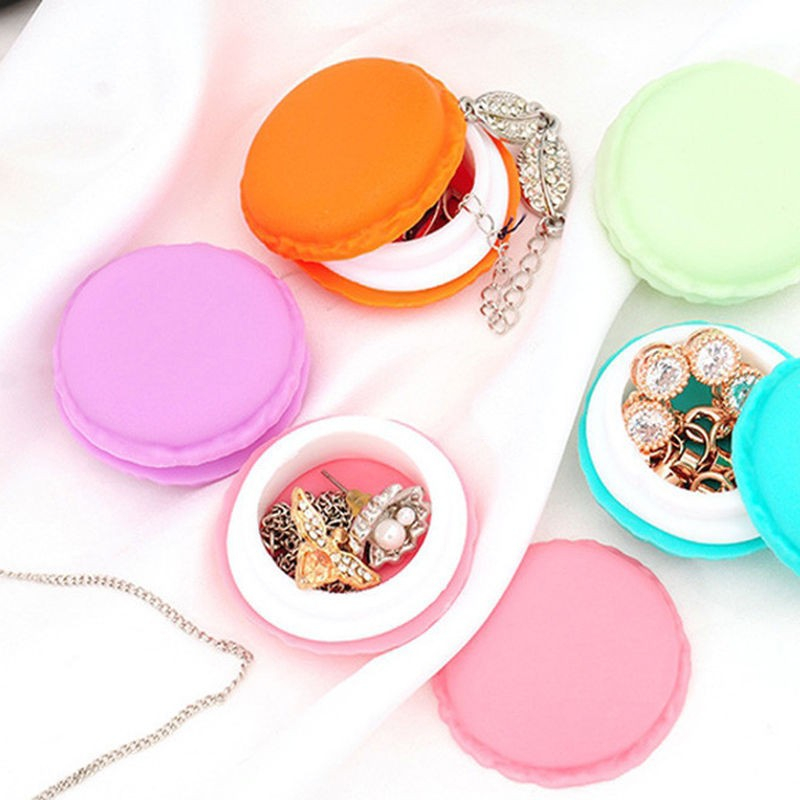 (2er Set) Mini Medikamenten Dosierer Macaron Dosett Tablettenbox Supplements Pillendose Tablettenspender - Rosa