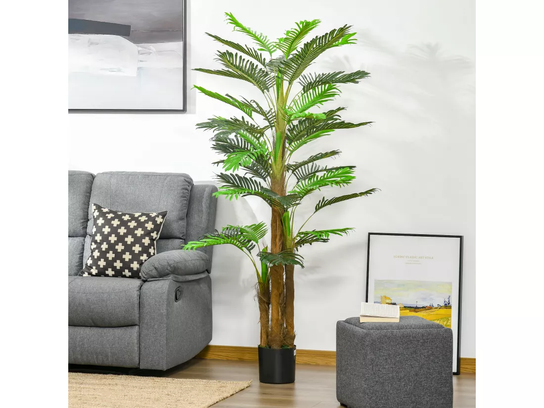 Palmier artificiel H.1,85 m arbre artificiel tronc branches lichen feuilles grand réalisme pot inclus
