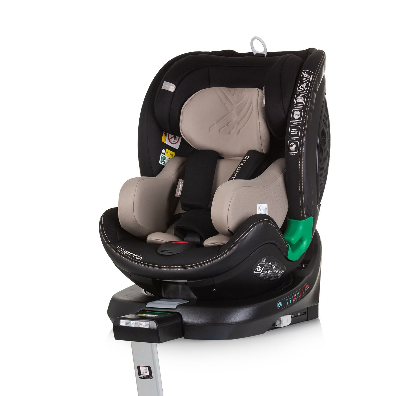 Chipolino i-Size Kindersitz Maximus (40 - 150 cm) Isofix Stützbein 360° drehbar beige