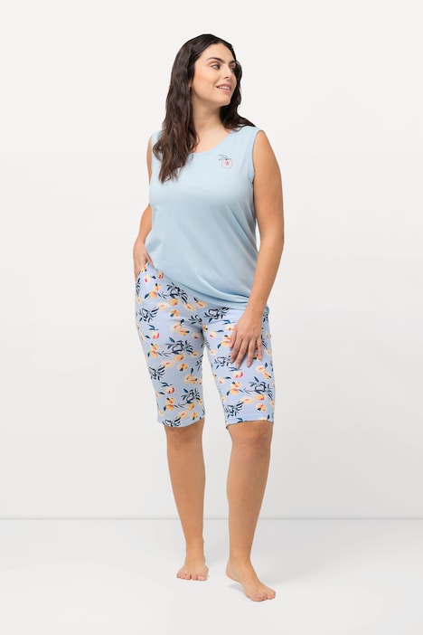 Pyjama, dreiteilig, Pfirsiche, Rundhals, ärmellos