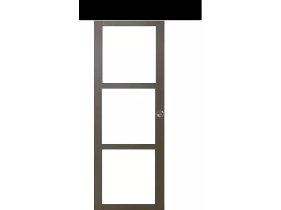 Porte Coulissante Marron Ral7006 Vitrage Transparent H204 X L83 + Rail Alu Bandeau Noir Et 2 Coquilles Gd Menuiseries
