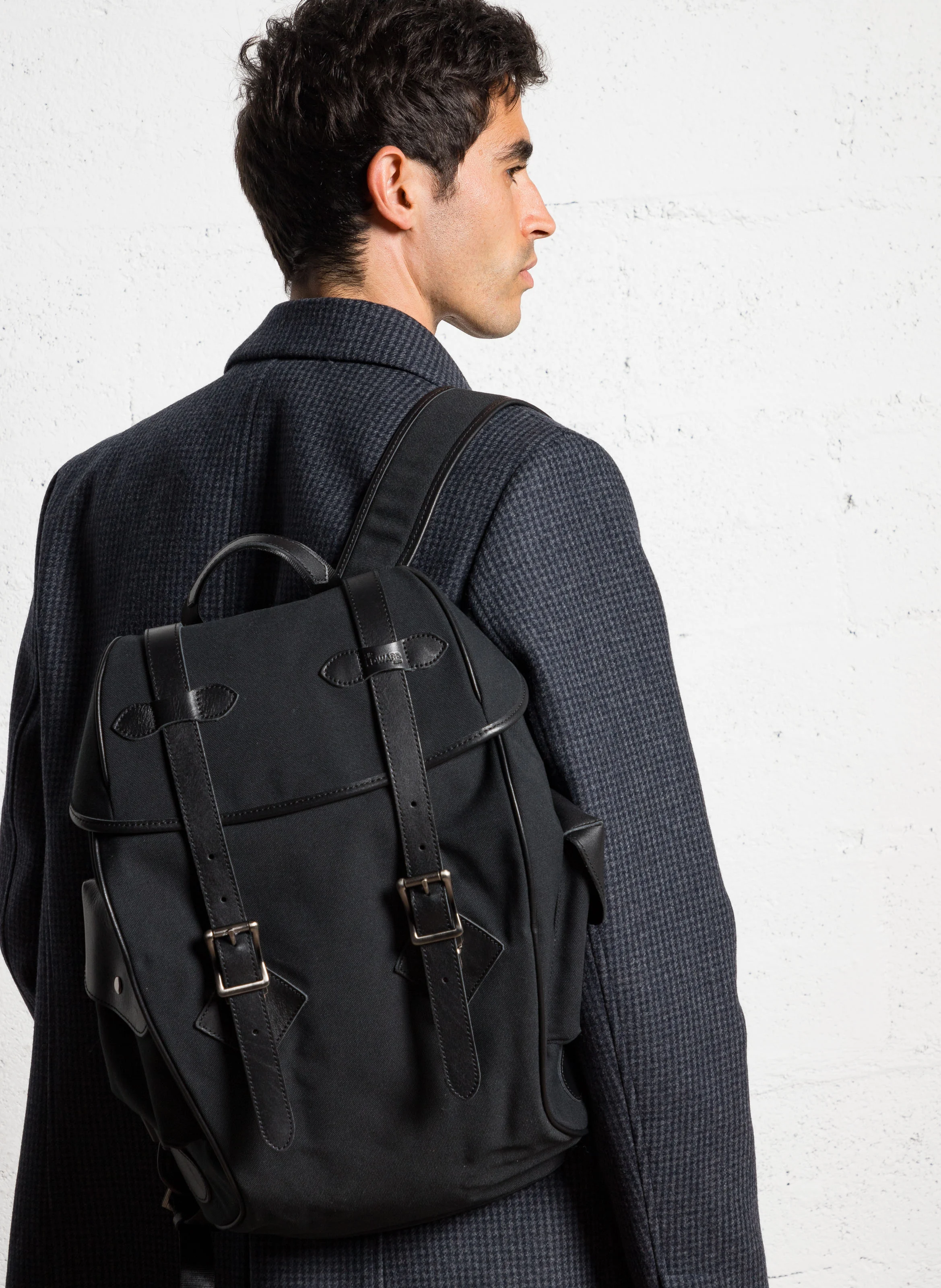 OMEGA - Sac à dos bi matière en cuir| Noir