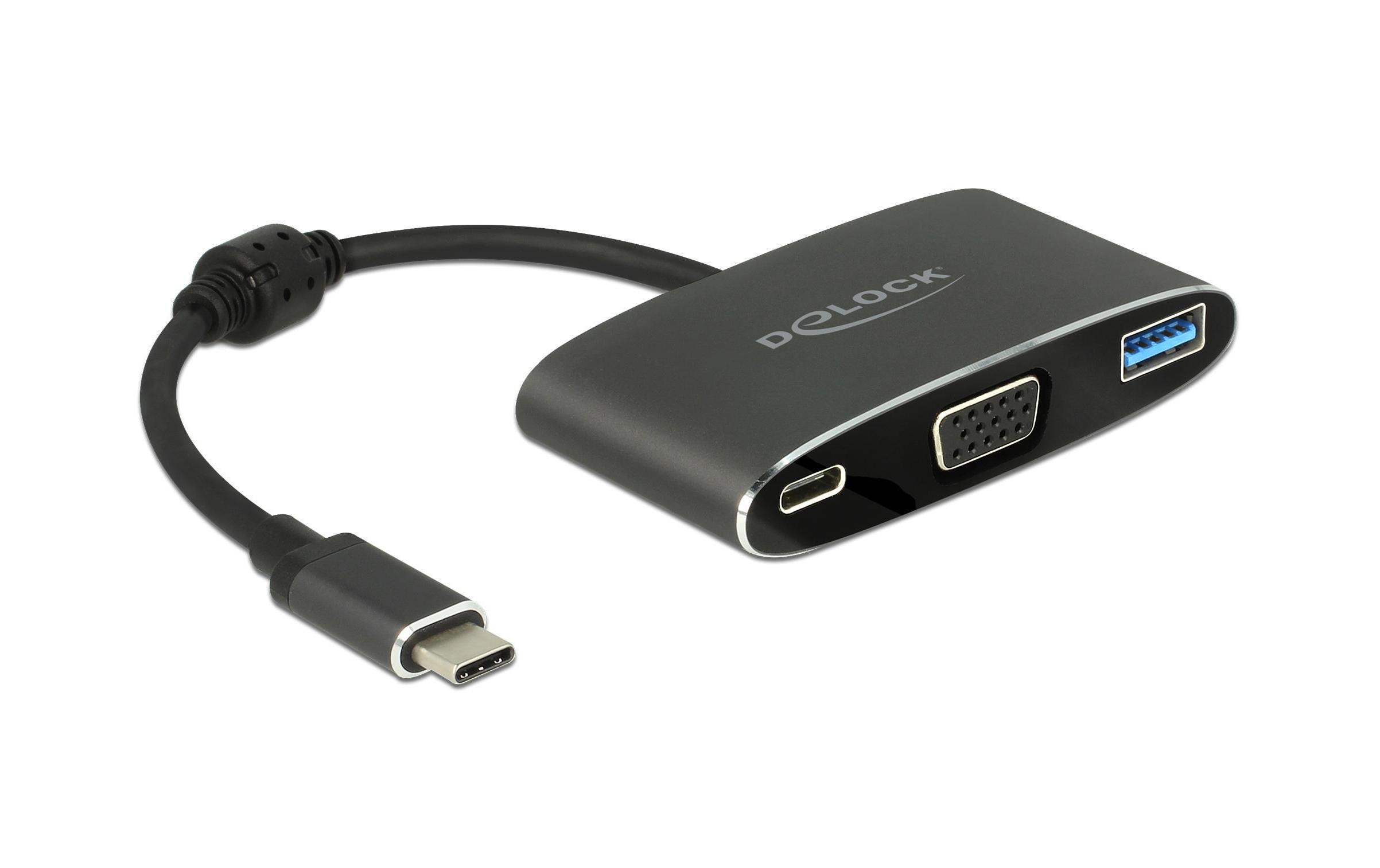 Adapter USB-C - VGA, USB 3.0 SchwarzUSB-C zu VGA Adapter + USB Typ-A