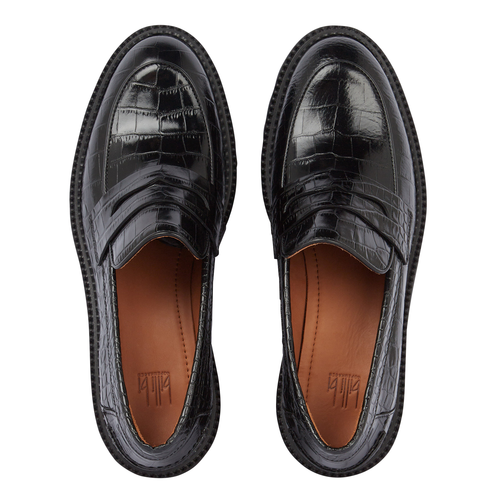 Mocassins en cuir croco verni| Noir