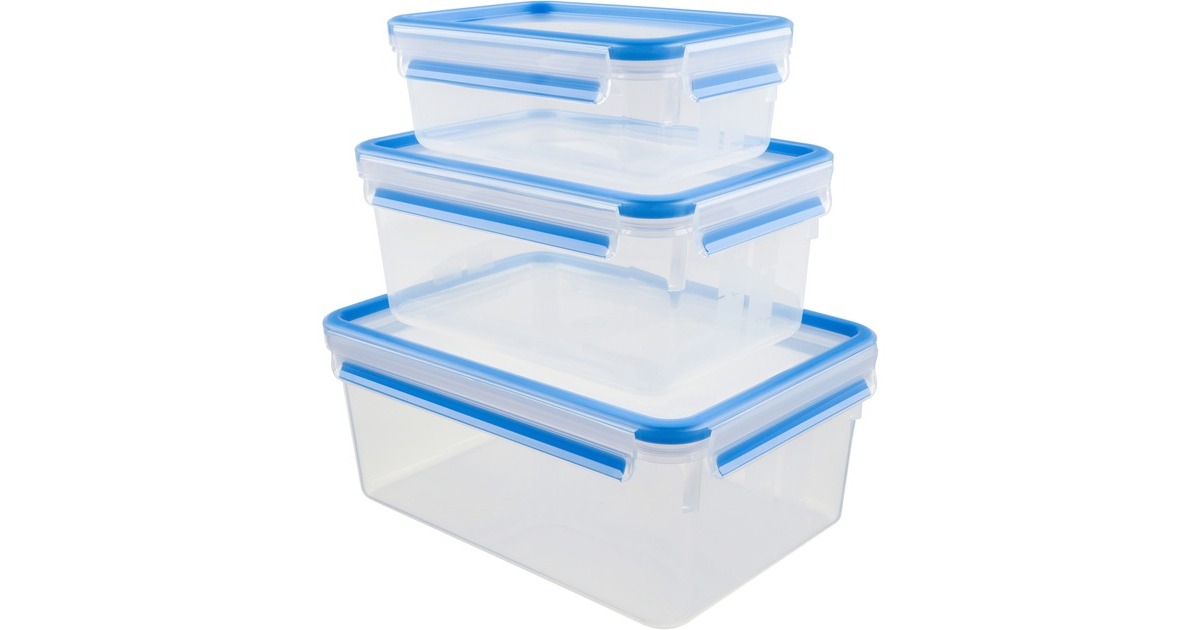 EmsaClip & Close vershoudbakjes, 3-delige set, 1,0 / 3,2 / 3,7 L doos  (Transparant/blauw, rechthoekig)