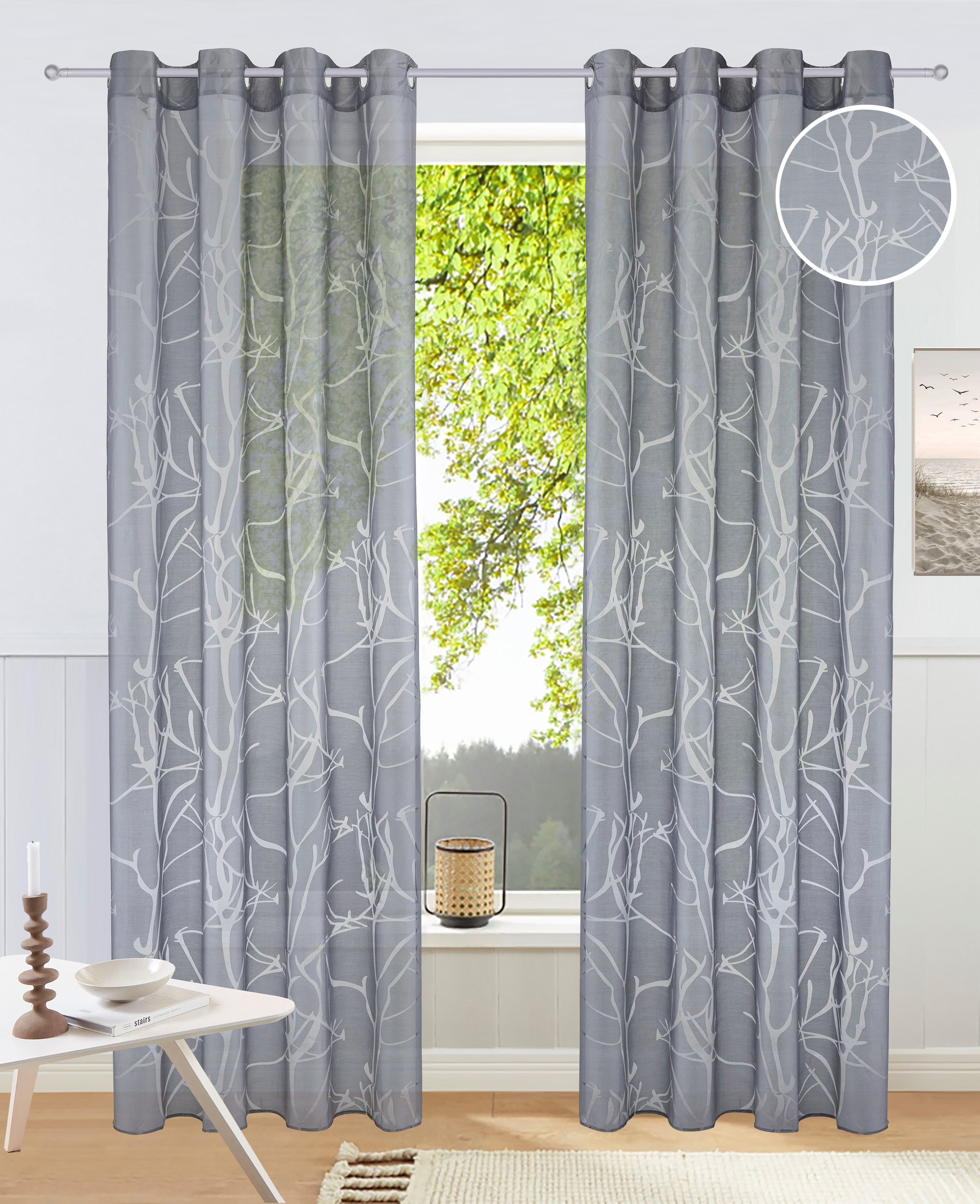 my home Gardine »Anna« Ösen 1 Stk. tlg. Bestseller, Äste-Motiv, Viskose, Polyester