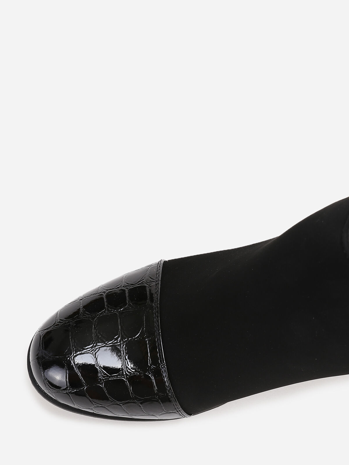 Bottines bi-matières bout vernis imprimé croco- Noir