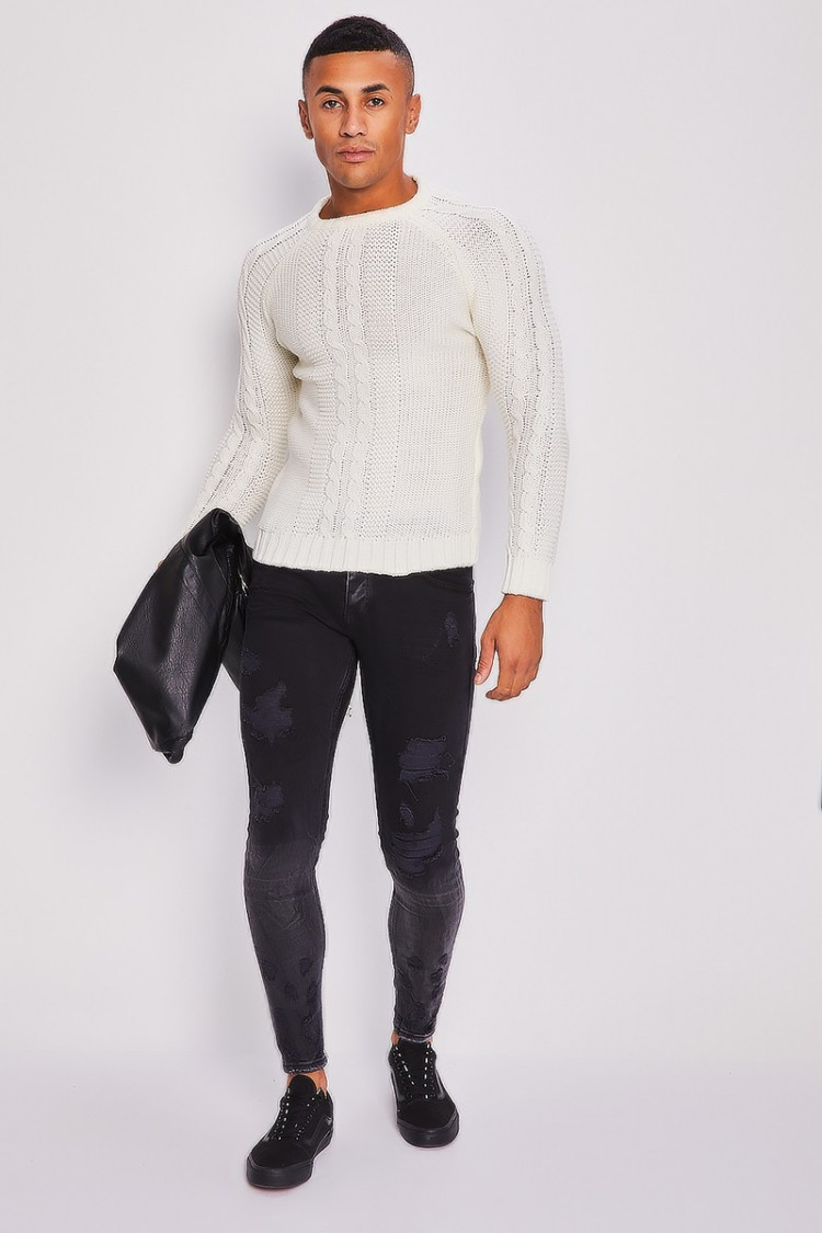 Pull en maille blanc col rond