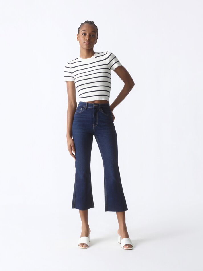 Calça jeans mini flare - Azul marinho