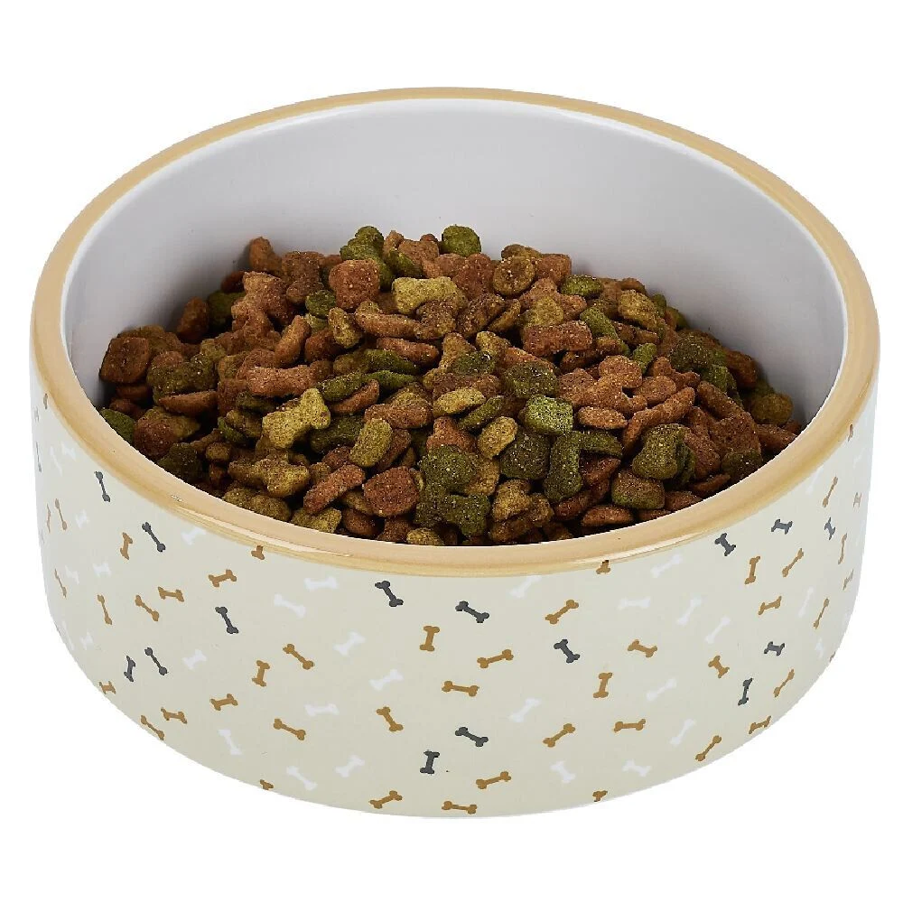 Gamelle ronde pour chien 850ml céramique motif os Ø16xH6cm
