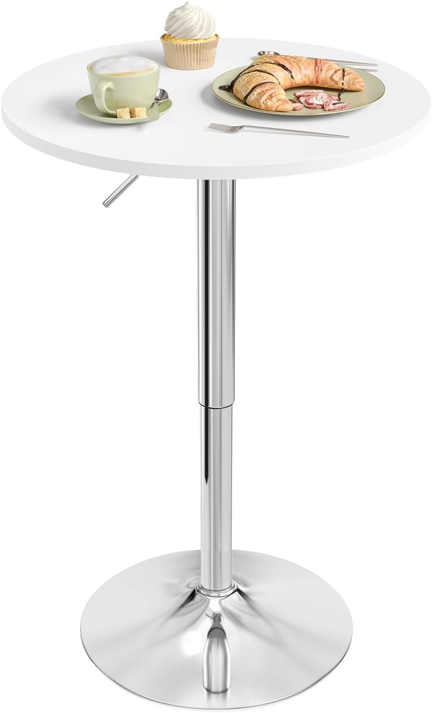 WOLTU Bartisch Stehtisch, höhenverstellbarer Tisch 70-91 cm, multifunktionaler Partytisch in Wohnzimmer Küche Balkon, Bistrotisch aus MDF Metall, Weiß, 60x60x91cm