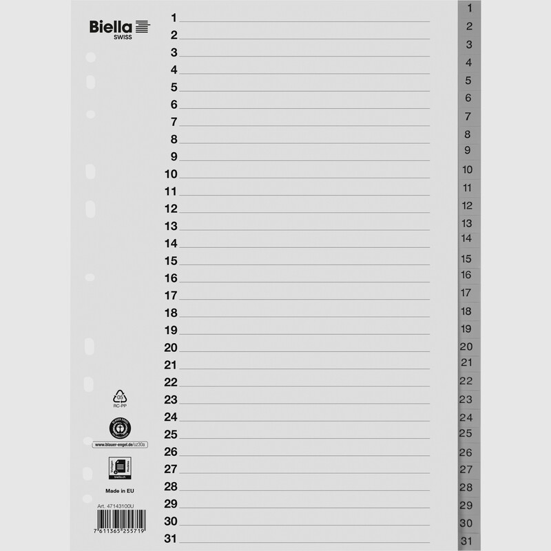 Biella Register mit Indexblatt, A4, 1-31