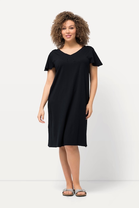 Jersey-Midikleid, A-Linie, V-Ausschnitt, Cup-Ärmel