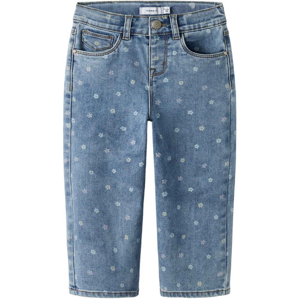 Køb Name It Medium Blue Denim Flower Nmfbella Mom Shaped Jeans 3555-On Noos