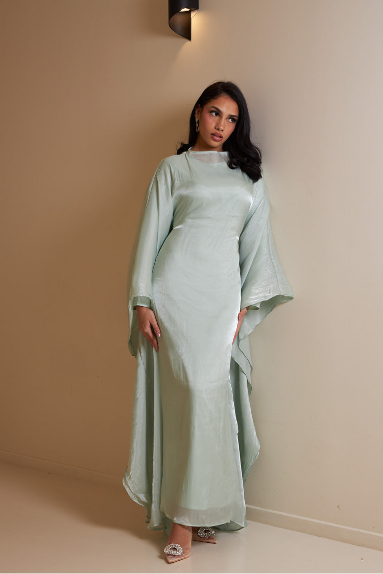 Ensemble 2 pièces robe + gilet à enfiler satiné vert