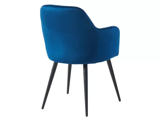 Lot de 6 chaises avec accoudoirs en velours et métal noir - Bleu - ELEANA