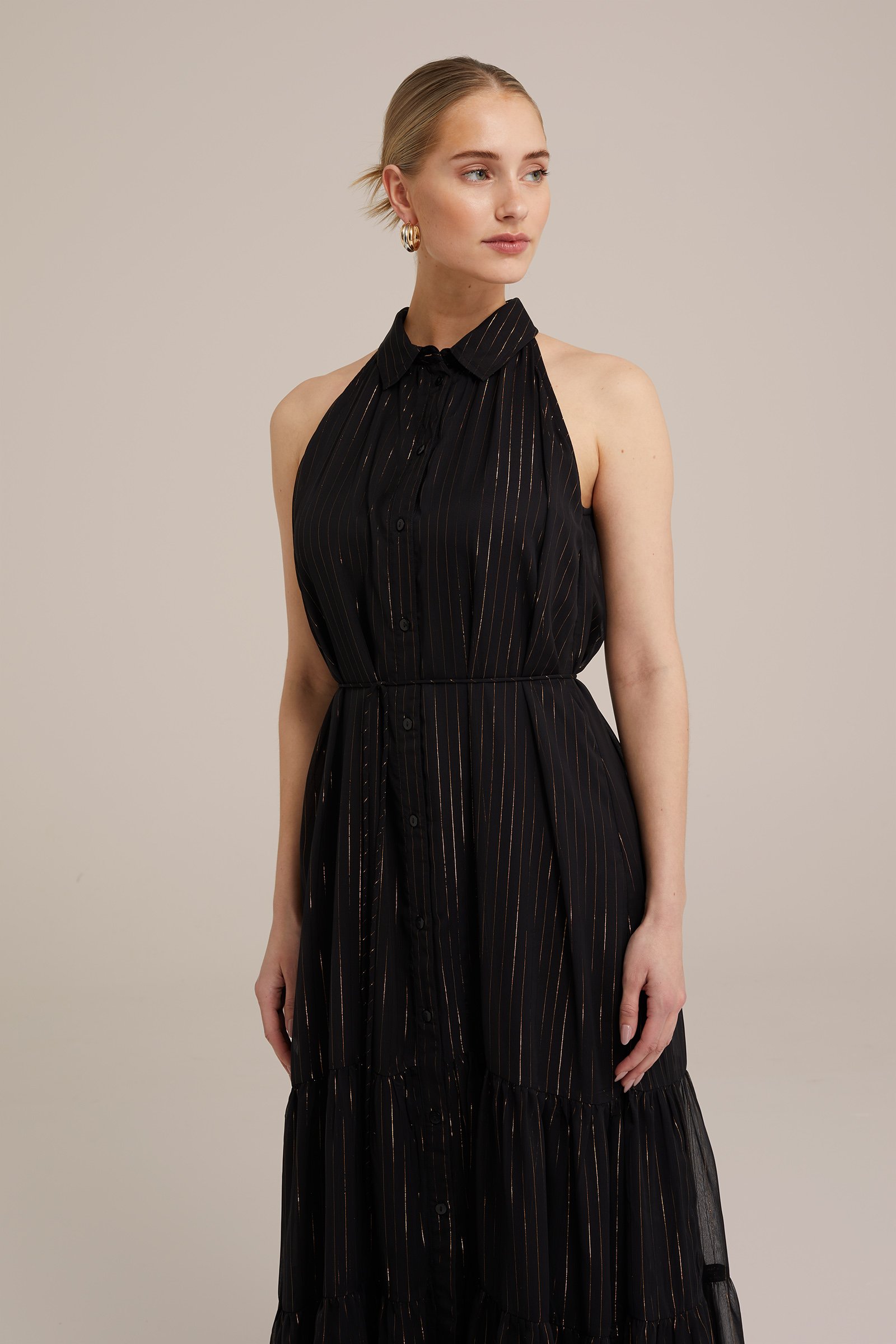 maxi-jurk met glittergaren WE Fashion Zwart