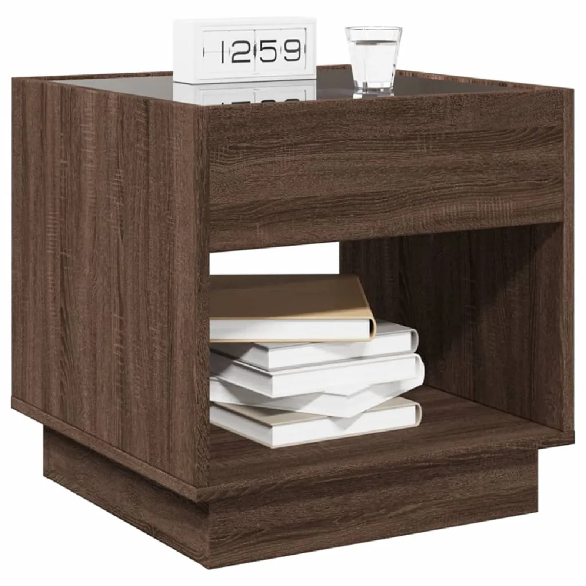 vidaXL Table de chevet LED - Chêne Marron