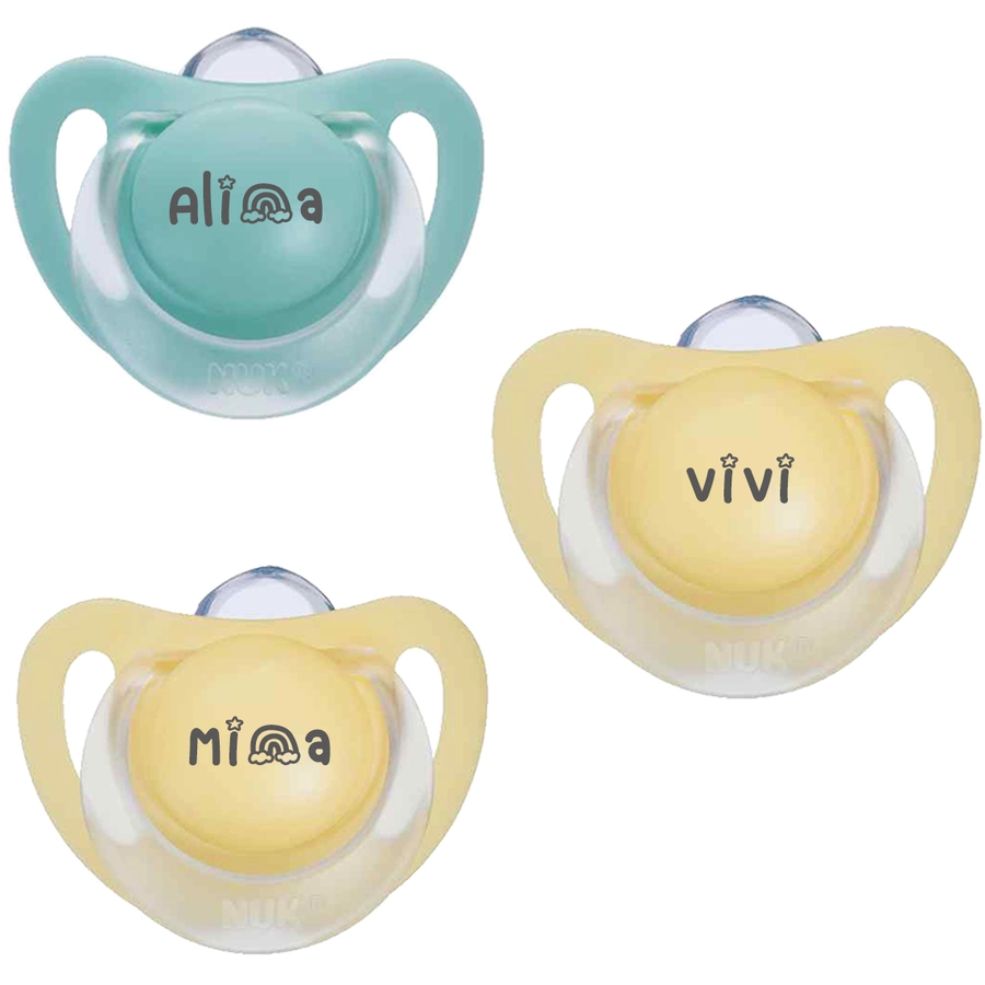 Schnullireich Schnuller mit Namen  Namensschnuller NUK Starlight Rainbow – 2er Set (Mädchen) Blau