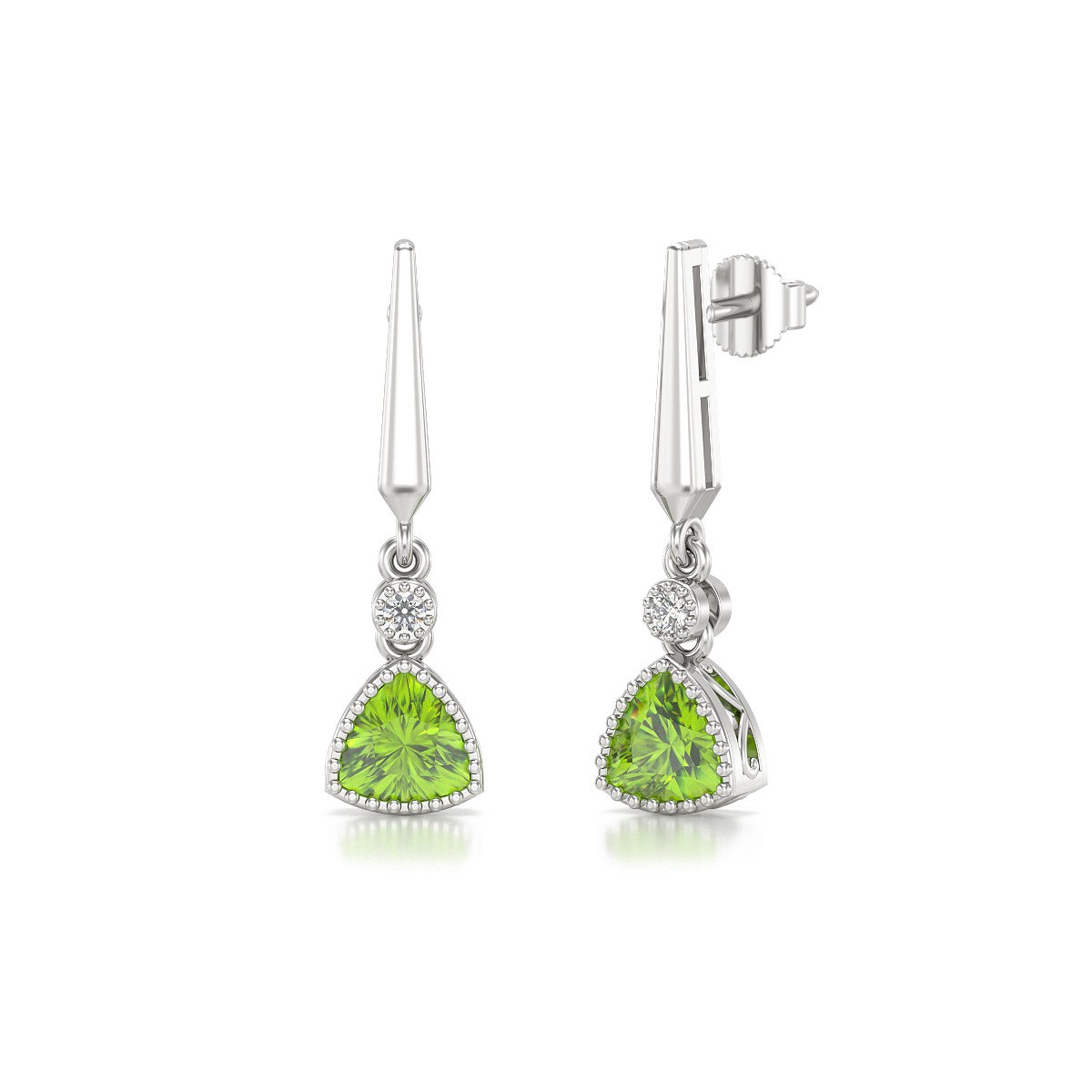 Boucles d'oreilles ADEN Or Blanc Péridot et Diamant 2.398grs