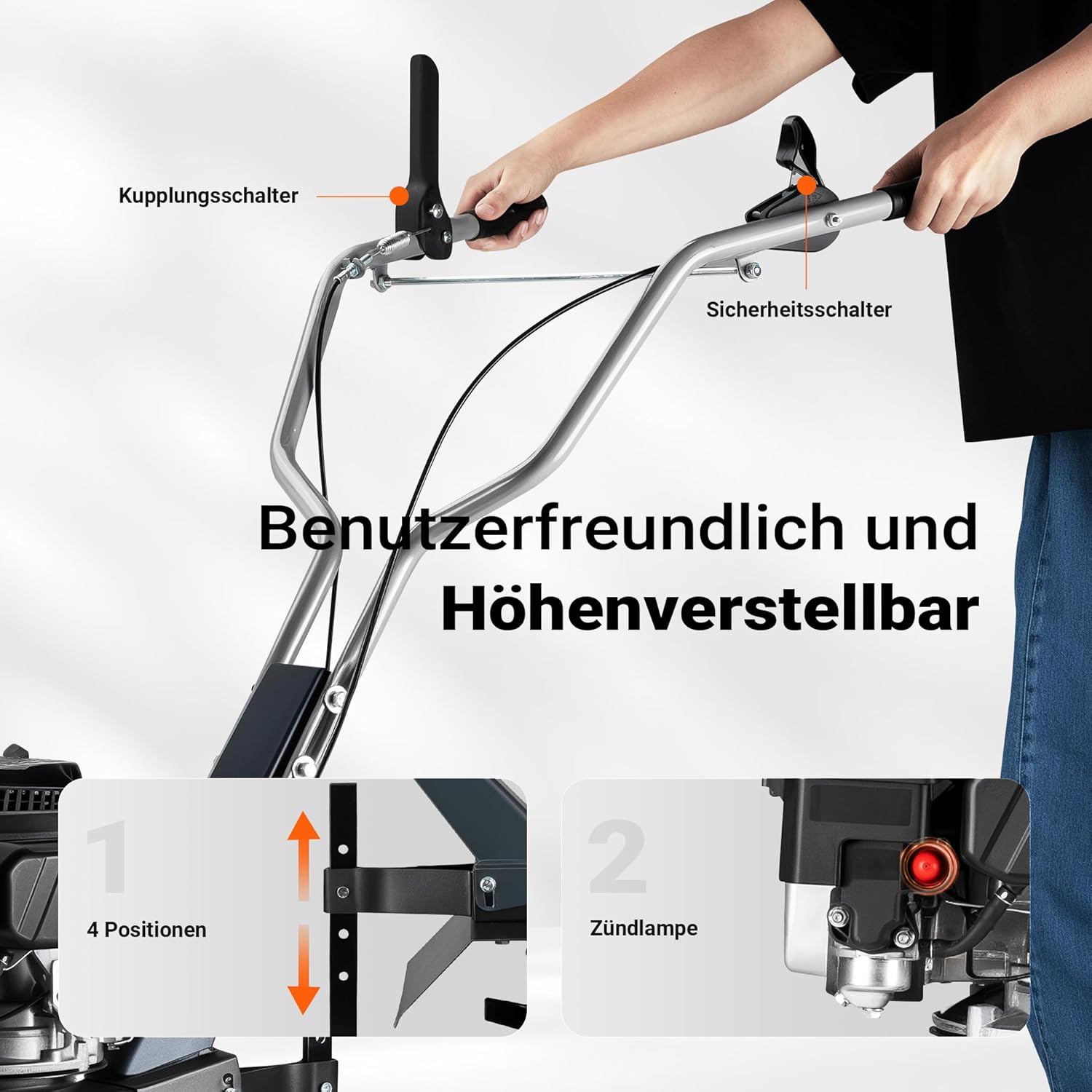Wiltec Benzin Bodenhacke 60 cm Arbeitsbreite, Gartenhacke mit Motor 144 CCM, Motorhacke 6 Klingen, Bodenfräse mit Antrieb Euro 5, robuste Gartenfräse