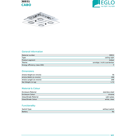 Cabo loftlampe - krom/hvid