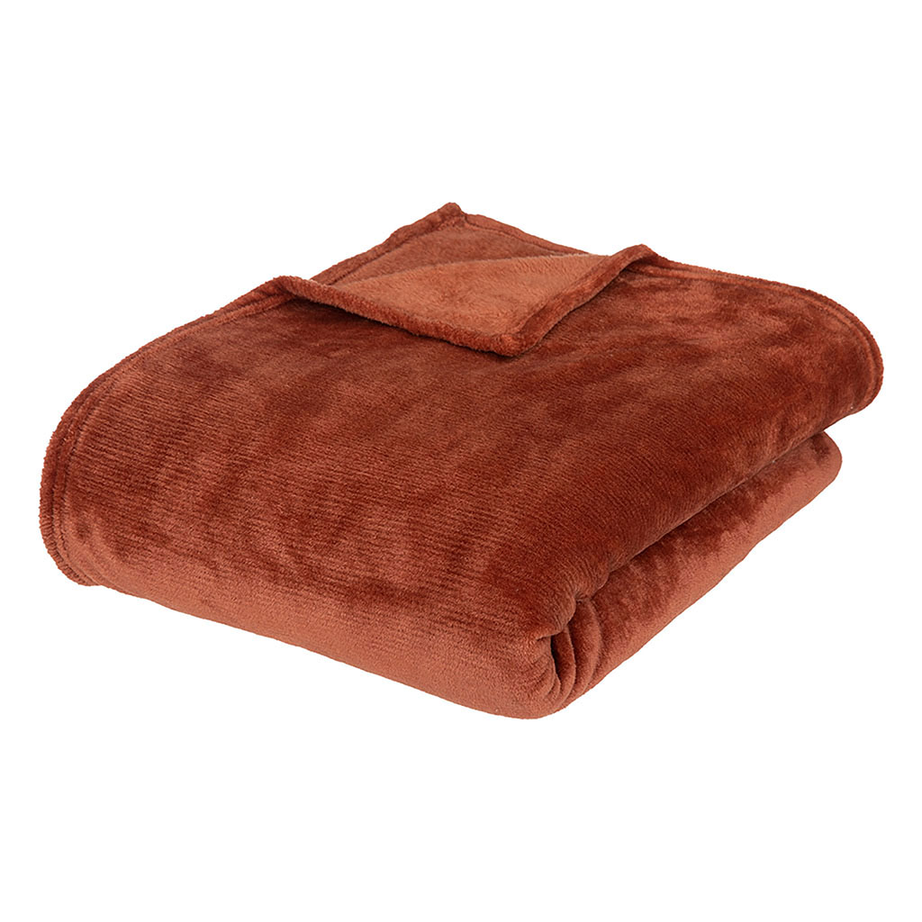 Couvre lit flanelle terracotta polyester 180x230cm