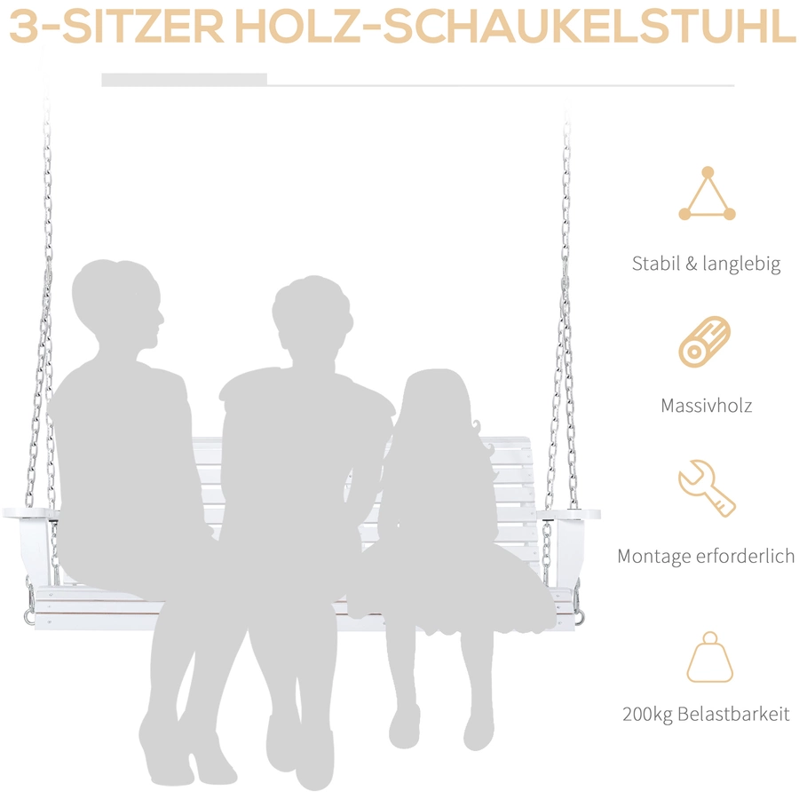 Outsunny Hängebank mit klappbarem Tisch weiß