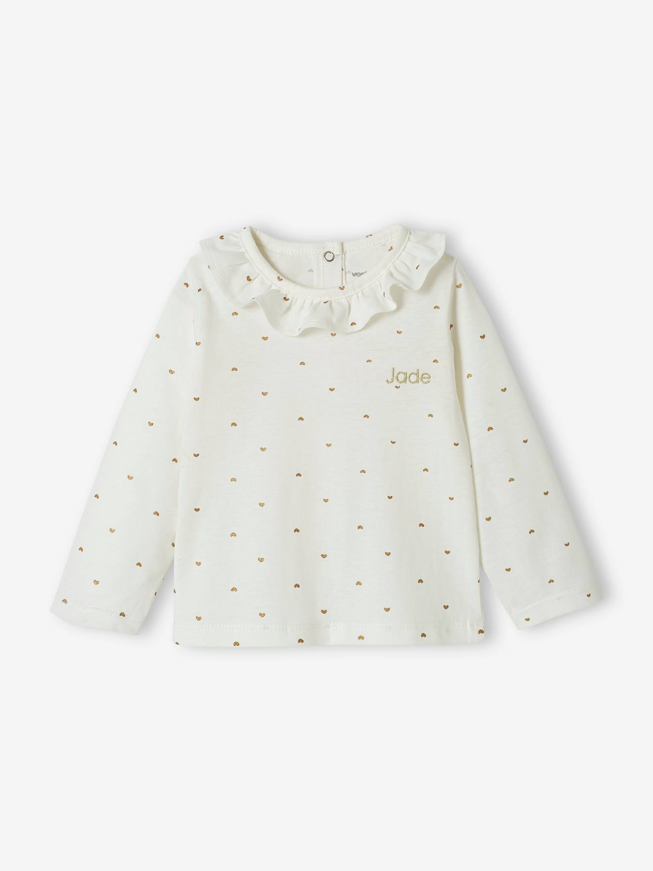 Camiseta personalizável com gola franzida para bebê menina, rosa claro.