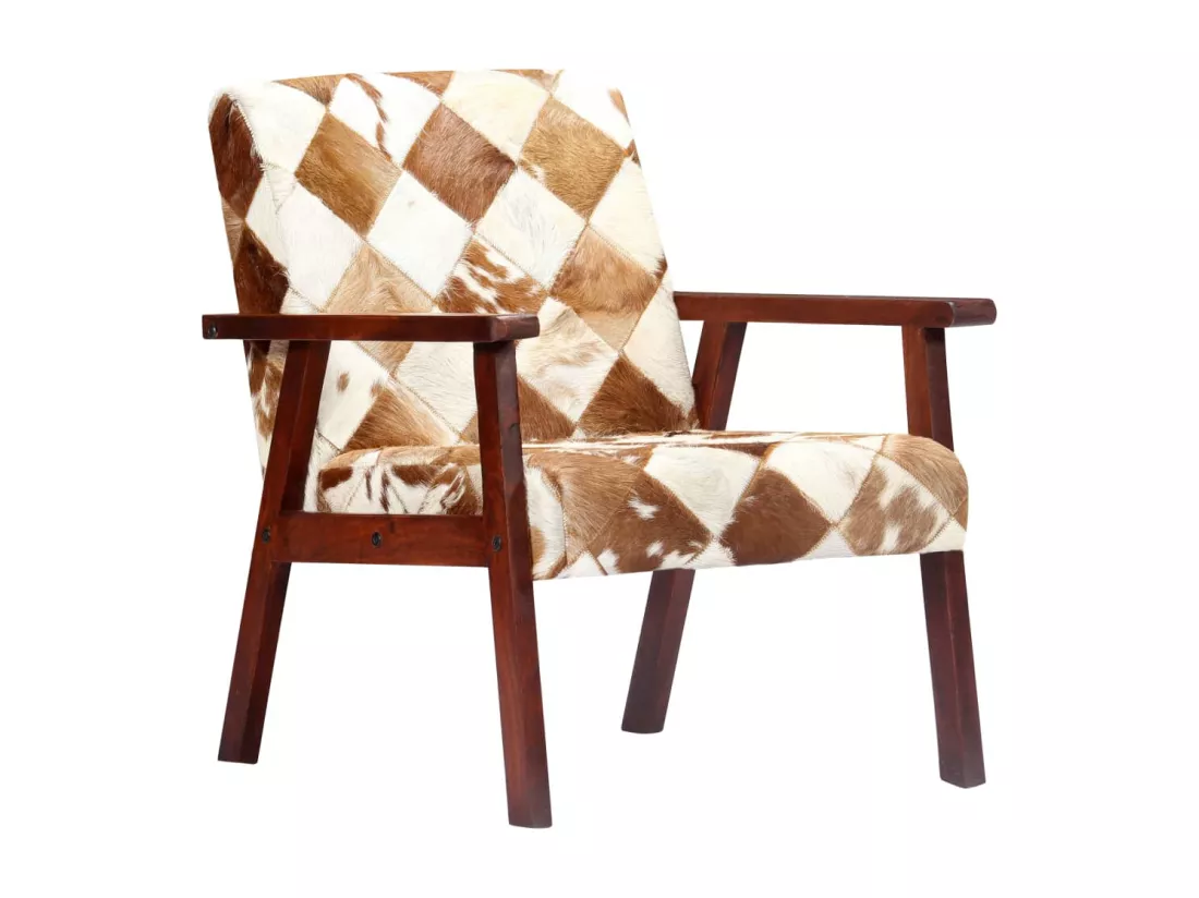 Fauteuil blanc et marron cuir véritable de chèvre