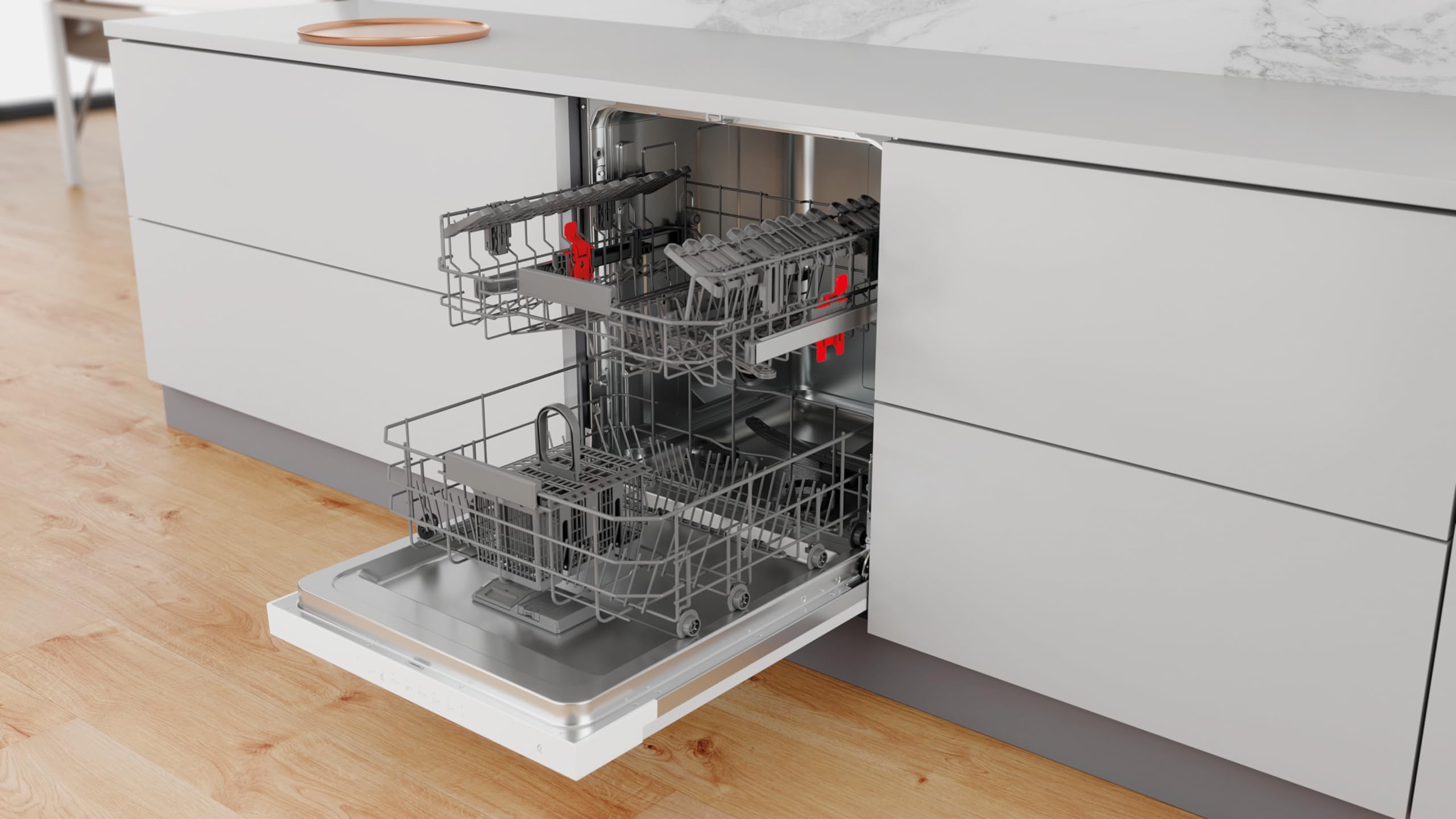 Lave vaisselle encastrable 60 cm Whirlpool WBC3C26 - Lave vaisselle integrable Bandeau blanc - Classe énergétique A++ / Affichage temps restant - Dépa