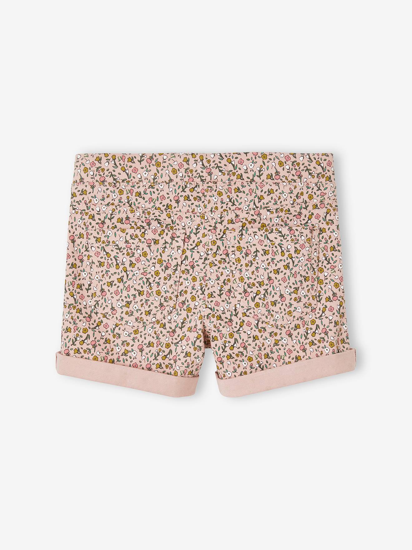 Calça legging curta com estampa floral para meninas, estampa rosa claro.