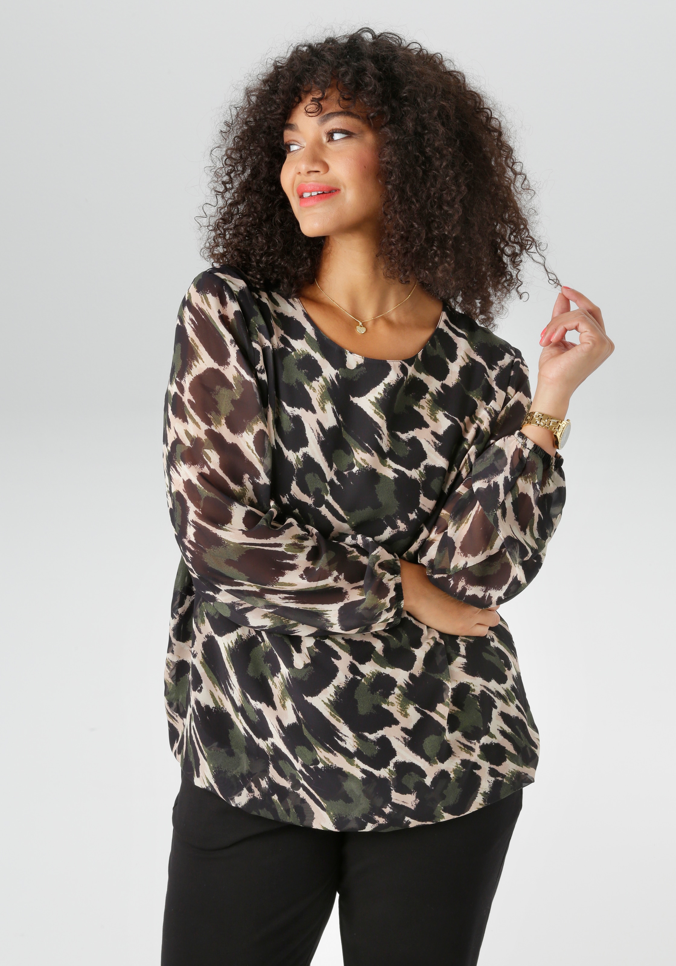 Aniston PLUS Schlupfbluse , mit blickdichtem Jerseyfutter - NEUE KOLLEKTION