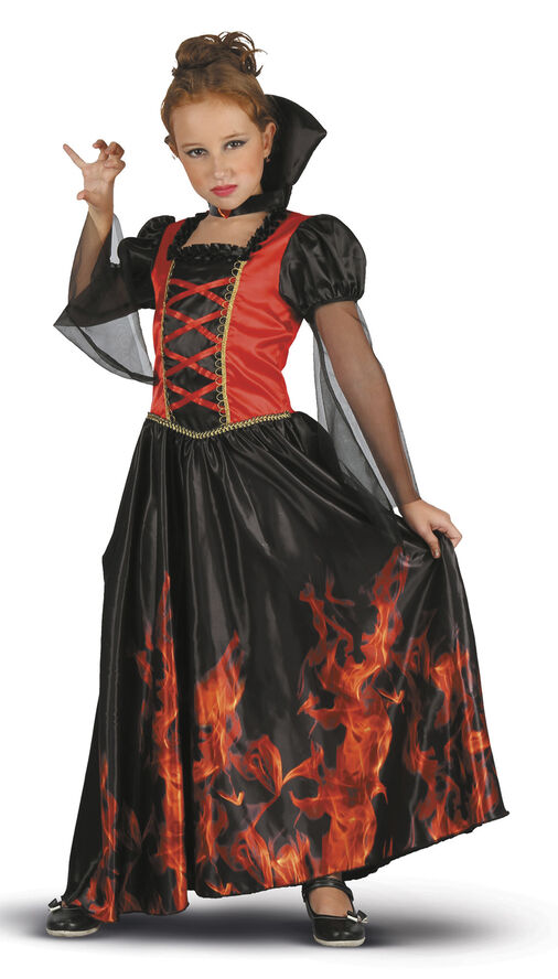 RIO Flamme-vampyrinde Kjole og stor krave str. 140