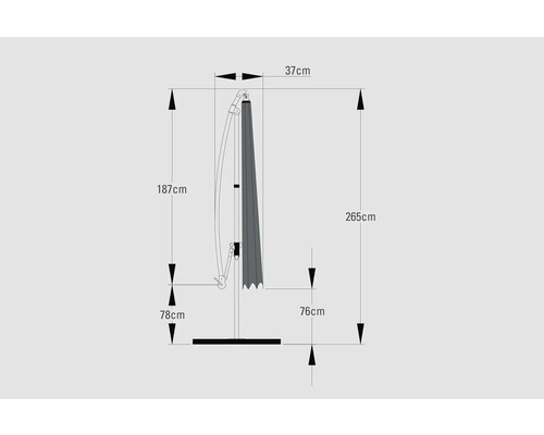 Soluna Lyon zweefparasol, Ø 300 cm, hoogte 270 cm, donkergrijs