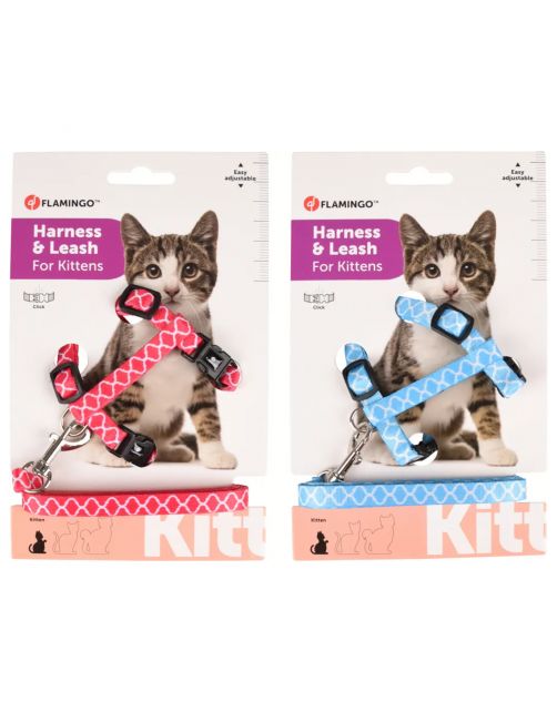 Flamingo Kittenharnas + Lijn Amsi - Kattentuigje - Assorti 15-25cm 10mm