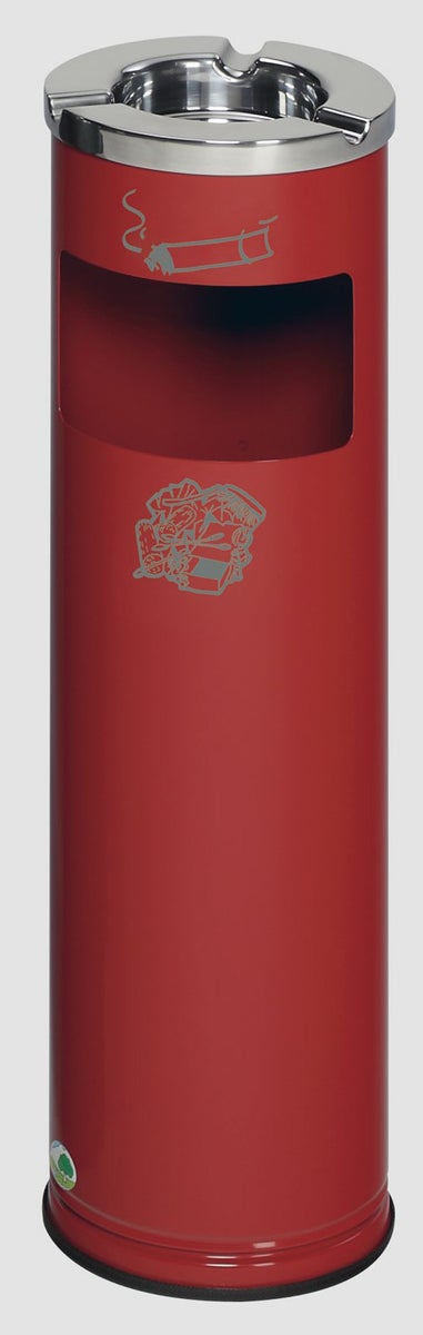 PROREGAL Robuuste Combi-asbak met gepolijste asbakinzet 11,6 liter HxBxD 66 x 20 x 20 cm Gegalvaniseerd staal Rood
