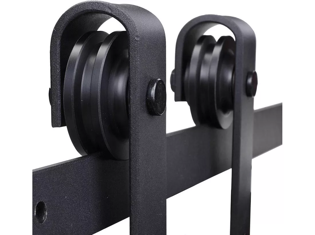 HOMCOM Kit de porte coulissante système galandage pour porte d'une épaisseur de 35-45 mm et largeur max. 1 m charge max. 100 Kg acier brun foncé