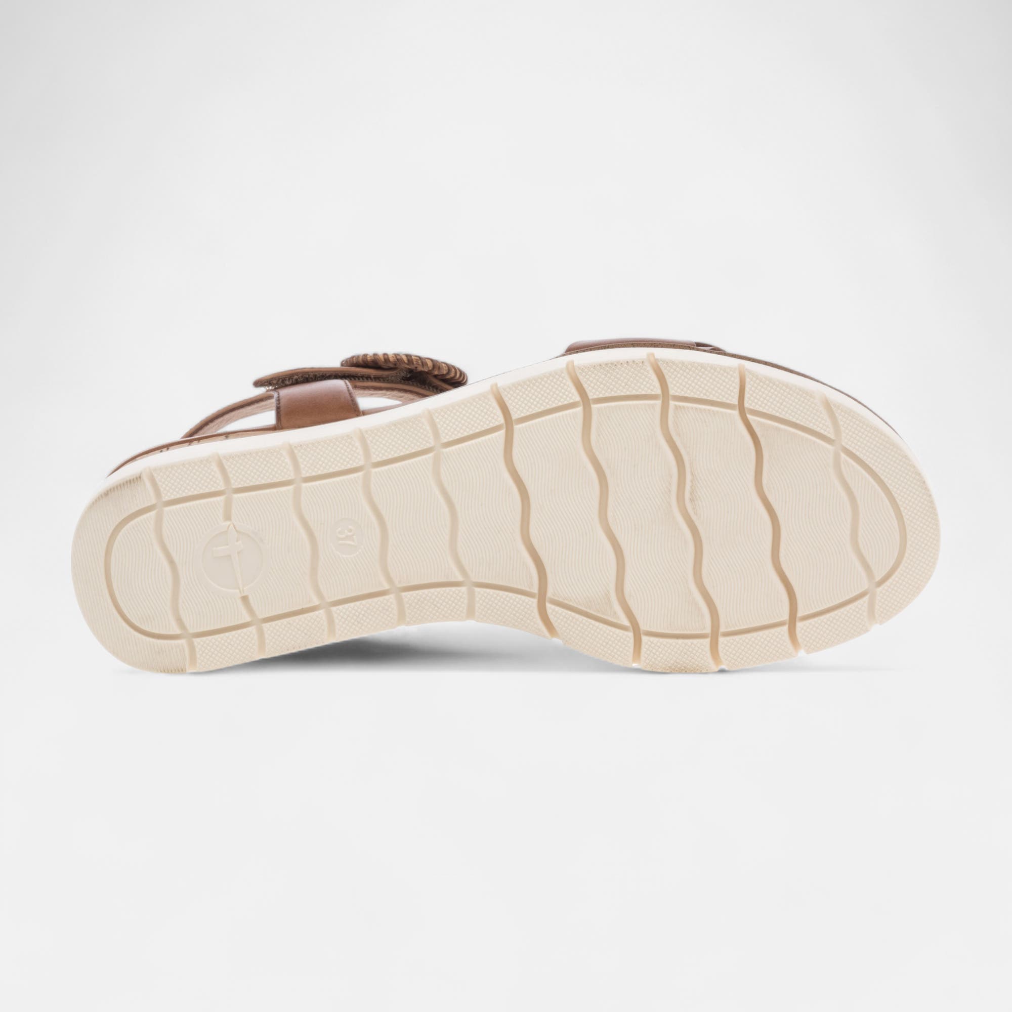 Sandales à talon compensé Femme en cuir cognac