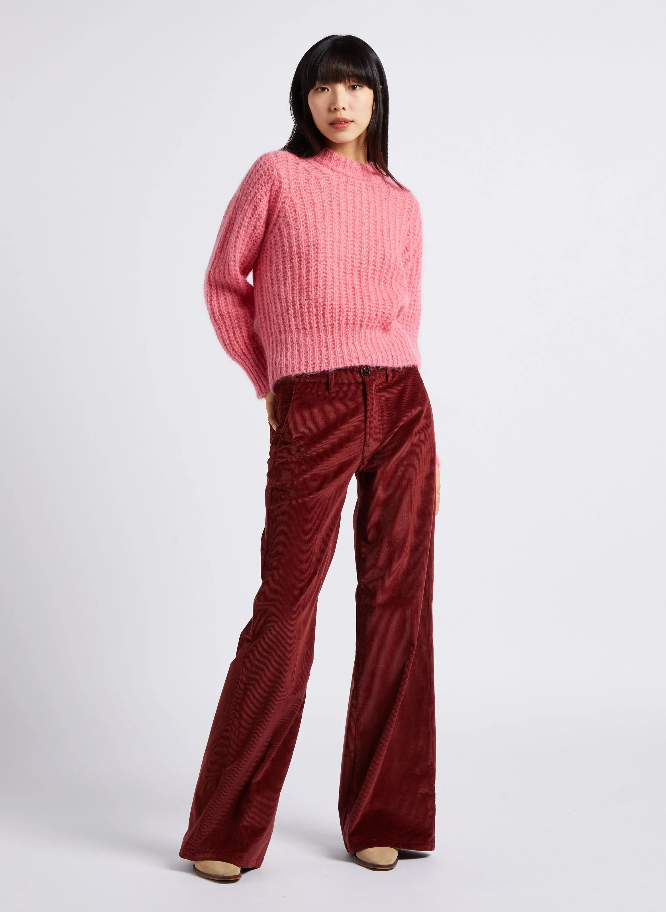DINA - Pull col rond en laine mélangée | Rose